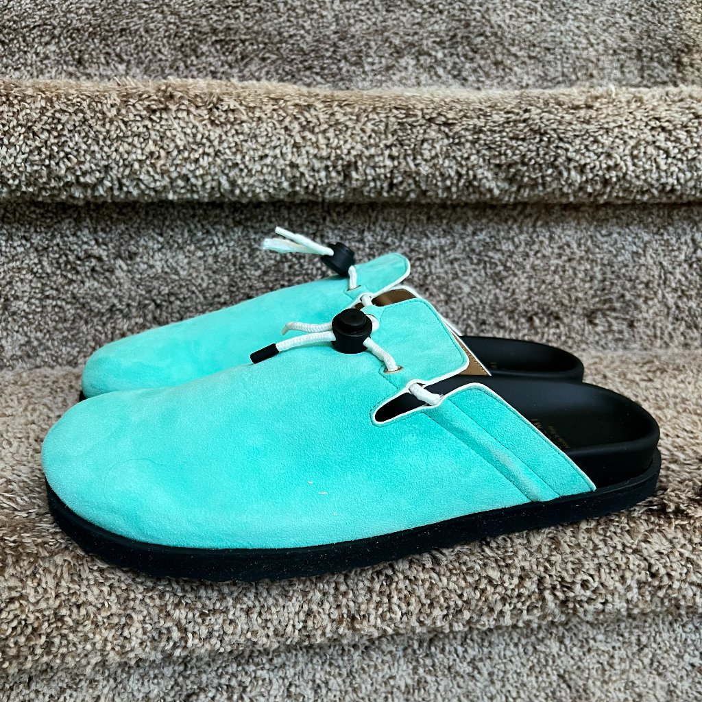 Buscemi Men's Suede Turquoise Drawstrings Clogs.